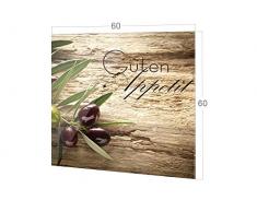 GRAZDesign 200117_60x60_SP Spritzschutz Glas für Küche/Herd | Bild-Motiv Olivenzweig mit Schrift | Küchenrückwand Küchenspiegel Glasrückwand (60x60cm)
