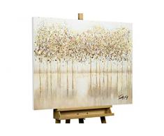 KunstLoft® Acryl Gemälde Stilles Wasser 100x75cm | original handgemalte Leinwand Bilder XXL | Bäume Wald Grau Gold | Wandbild Acrylbild Moderne Kunst einteilig mit Rahmen