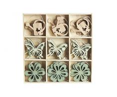 HEITMANN DECO Osteranhänger aus Holz - Schmetterlinge, Blumen, Gießkannen - Osterdeko, Frühlingsdeko - 36-teilig, Blau, Natur, Grün