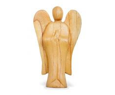 TEMPELWELT Deko Figur Schutzengel Erzengel stehend aus Hibiskus Holz, Höhe 20 cm groß hell braun, Kunsthandwerk aus Bali Engel Holzengel betend