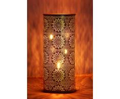 Orientalisches Windlicht Laterne orientalisch Amelle 30cm Groß Gold | Orientalische Vintage Teelichthalter Weiß und Goldfarben innen und außen | Marokkanische Windlichter aus Metall als Dekoration