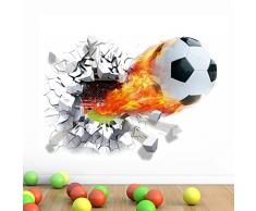 WandSticker4U- Wandtattoo in 3D Optik: Fussball mit Feuer | Wandbilder: 70x50 cm | Wandsticker WM EM Stadion Arena Mauer Wand-Aufkleber Türaufkleber Poster | Deko für Kinderzimmer Junge Kinder Flur