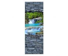 wandmotiv24 Türtapete 3D Erawan Wasserfall im Thailand - Steinmauer 70 x 200cm (B x H) - Papier Tapete, Tür-Aufkleber, Türbild, Wandbild M0627