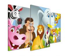Kunstdruck - Kinderbild Tiere Cartoon IV - Bild auf Leinwand - 100x60 cm dreiteilig - Leinwandbilder - Kinder - fröhliche, Wilde Tiere