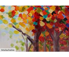KunstLoft® Acryl Gemälde Creative Walk 100x75cm | original handgemalte Leinwand Bilder XXL | Bäume Wald Bunt Sonne Natur Rot | Wandbild Acrylbild moderne Kunst einteilig mit Rahmen