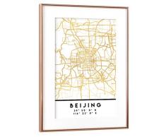 artboxONE Poster mit Rahmen 60x40 cm Kartografie BEIJING CHINA STREET MAP ART gold Gerahmtes Poster kupfer - Wandbild Kartografie Kunstdruck von Emiliano Deificus