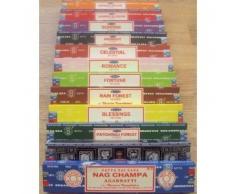 Genuine SATYA SAI BABA - Nag Champa VIELFALT MIX 12 X 15G BOXEN von Räucherstäbchen, ENTHALTEN Nag Champa, himmlisch, MIDNIGHT, Patchouli, Sandelholz, SUNRISE, Romance, Segen, FORTUNE, Jasminblüten UND REGEN FOREST