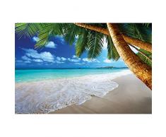GREAT ART XXL Poster – Palmenstrand – Wandbild Dekoration Karibik Traumstrand Bucht Paradies Natur Insel Palmen Tropen Blauer Himmel Wandposter Fotoposter Wanddeko Bild (140 x 100 cm)