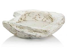 INNA-Glas Teakschale Kerze - Teakkerze MABONGO, weiß gekalkt, Ø 40cm - Made in Germany - Trendkerze