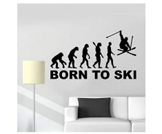 Junge Schlafzimmer Dekor Vinyl Wandtattoo Evolution Des Menschen Ski Extremsport Kunst Aufkleber Wandbild Skifahrer Aufkleber Poster Dekoration 57X32Cm