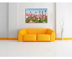 Blumenwiese Mohnblumen Bild auf Leinwand, XXL riesige Bilder fertig gerahmt mit Keilrahmen, Kunstdruck auf Wandbild mit Rahmen, guenstiger als Gemaelde oder Bild, kein Poster oder Plakat, Format:80x60 cm