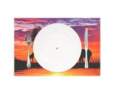 Use7 Tischset mit Ölgemälde, Elefant, Afrika, Sonnenuntergang, 30,5 x 45,7 cm, Polyester, Tischset für Küche und Esszimmer, 4 Stück