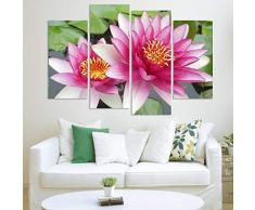 FYBSNDY Modulare Bild 4 Panel Wandkunst Bild Pflanze rot Feng Shui rosa Lotus Ölgemälde auf Leinwand Leben Bild 40x80cmx2 40x100cmx2 Rahmenlos