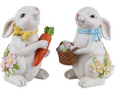 Valery Madelyn 2er Set Osterhase aus Polyresin mit Ostereier 10 cm Karotte Dekofiguren zur Osterdekoration Frühlingsdeko Dekoration zu Ostern für Haus und Garten Frühling & Sommer