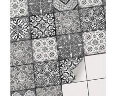 Fliesenmuster Deko-Folie Fliesen - Klebefliesen Mosaikfliesen Stickerfliesen I Fliesen-Folie Sticker Aufkleber Badezimmer deko Küche Wand-Fliesen überkleben I 20x20 cm - Motiv Black n White - 18 Stück