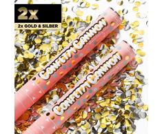 PartyMarty Konfetti-Shooter XL Silber & Gold Metallic 2 Stück Konfetti Kanone Konfetti Rund 40 cm - Party Popper Konfettishooter Streamer - für Silvester, Hochzeit, Party, Geburtstag & Co GmbH®