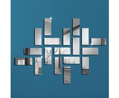Fancy Decor(TM)Silber 18 Stück Rechtecke Rahmen Acryl Kristall Reflective DIY Spiegel-Effekt 3D wasserdichte Wandaufkleber Dekor-Abziehbilder Wohnzimmer Badezimmer Dekoration Wall Sticker Wandtattoos
