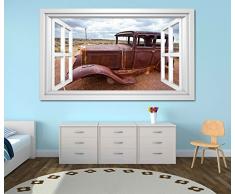 3D Wandtattoo Auto Oldtimer Brand Rost Retro Vintage Fenster selbstklebend Wandbild Tattoo Wand Aufkleber 11M1347, Wandbild Größe F:ca. 97cmx57cm
