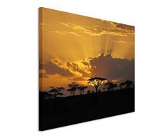 120x80cm Leinwandbild auf Keilrahmen Afrika Akazien Bäume Sonnenuntergang Wandbild auf Leinwand als Panorama