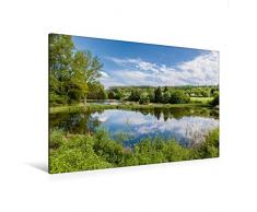 Calvendo Premium Textil-Leinwand 120 cm x 80 cm quer, Karpfenteich | Wandbild, Bild auf Keilrahmen, Fertigbild auf echter Leinwand, Leinwanddruck: Mittelfranken Orte Orte
