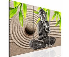 Bilder Buddha Feng Shui Wandbild 120 x 80 cm Vlies - Leinwand Bild XXL Format Wandbilder Wohnzimmer Wohnung Deko Kunstdrucke Braun 3 Teilig -100% MADE IN GERMANY - Fertig zum Aufhängen 505531a
