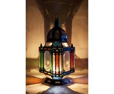 Orientalische Laterne aus Metall & Glas Moulati XL 90cm groß | Marokkanische Gartenlaterne für draußen Innen als Bodenlaterne | Marokkanisches Gartenwindlicht Windlicht hängend oder zum hinstellen