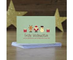 15 x moderne Weihnachtskarten mit Umschlag, Motiv Moderner Vintage Look mit weihnachtlichen Symbolen (Türkis grün) - Grußkarten im Postkarten Format/Weihnachten/im Set