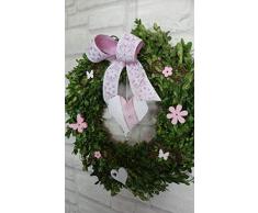 Buchsbaum Türkranz XXL edel Metall Herz weiß/silber/rosa edel NEU 2020 Shabby Chic mit Schleife