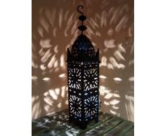 Orientalische Laterne aus Metall Schwarz Frane 50cm groß | Marokkanische Gartenlaterne für draußen, Innen als Tischlaterne | Marokkanisches Gartenwindlicht Windlicht hängend oder zum hinstellen