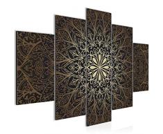 Bilder Mandala Abstrakt Wandbild Vlies - Leinwand Bild XXL Format Wandbilder Wohnzimmer Wohnung Deko Kunstdrucke Braun 5 Teilig - MADE IN GERMANY - Fertig zum Aufhängen 107453a