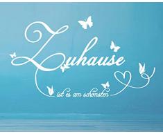 timalo® Wandtattoo fürs Wohnzimmer Zuhause ist es am schönsten Spruch mit Schmetterlingen | 73076-pastellgruen-120x58