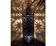 Orientalische Laterne aus Metall Schwarz Frane 130cm groß | Marokkanische Gartenlaterne für draußen, Innen als Bodenlaterne | Marokkanisches Gartenwindlicht Windlicht hängend oder zum hinstellen