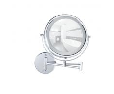WENKO 3656530100 Power-Loc LED Wandspiegel Lumi - Befestigen ohne bohren, Spiegelfläche ø 17.5cm, 500% Vergrößerung, Stahl, 25.5 x 32 x 4-35 cm, Chrom