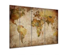 Keilrahmenbild - Weltkarte Retro - Bild auf Leinwand - 180 x 120 cm 4tlg - Leinwandbilder - Bilder als Leinwanddruck - Urban & Graphic - Landkarte im Vintage-Stil