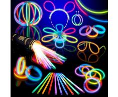 HOTLITE Knicklichter Party Set (Insgesamt 216 Stück) – 100 x 20 cm Premium Armbänder, Ketten, Set für Brillen, Dreifach Armbänder, EIN Stirnband, Ohrringe, Blumen, EIN Leuchtball und vieles mehr!