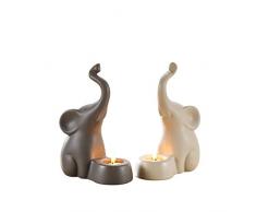 2er Set Porzellan Teelichthalter für 2 Teelichter, Purelifestyle, Elefant Kerzenhalter, Elefanten Figur, Tier Skulptur, Tischdeko, Dekofigur, Höhe 21,5 cm