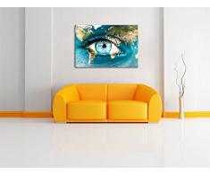 Die Erde gezeichnet auf ein Gesicht, Format: 120x80 auf Leinwand, XXL riesige Bilder fertig gerahmt mit Keilrahmen, Kunstdruck auf Wandbild mit Rahmen, günstiger als Gemälde oder Ölbild, kein Poster oder Plakat