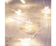 Lights4fun 40er Micro LED Stern Draht Lichterkette warmweiß Batteriebetrieb Timer