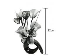 Flourish 798628 QH1 Vase mit künstlichen Nylonblumen, Deko, Geschenk, Heimzubehör, 32 cm schwarz/weiß