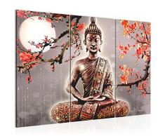 Bilder Buddha Feng Shui Wandbild 120 x 80 cm Vlies - Leinwand Bild XXL Format Wandbilder Wohnzimmer Wohnung Deko Kunstdrucke Grau 3 Teilig - MADE IN GERMANY - Fertig zum Aufhängen 500631b