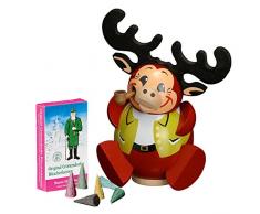 Kugelräucherfigur Elchy ca. 11 cm inkl. Räucherkerzen Bunte Mischung Weihnachtselch Räucherfigur Räuchermann