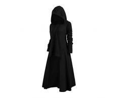 Mxssi Vintage Halloween Renaissance Mittelalter Kleid mit Kapuze Damenkostüm Retro Langarm Abendkleid Kostüm Lang Pullover Midikleid Plus Größe Gr. Small, Schwarz