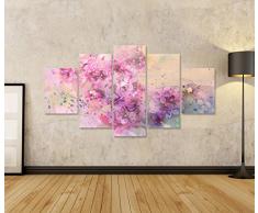 Bild Bilder auf Leinwand XXL Bild Poster Leinwandbild Wandbilder Kunstdruck 5-teilig BLO Pastelltöne Blumen mit Aquarell Effekt