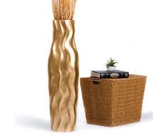 Leewadee Große Bodenvase für Dekozweige hohe Standvase Design Holzvase 90 cm, Mangoholz, Gold