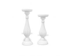 DRULINE 2er-Set Kerzenständer NENO aus Holz 28 cm & 33,5 cm Weiß