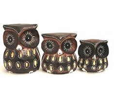 Wohnkult Eule 3 er Eulenset aus Holz Uhu Kautz 12 cm 9 cm 8 cm Dekofigur Tierfigur Skulptur