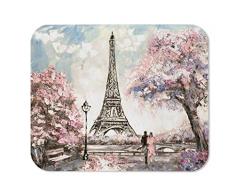 Yeuss Eiffelturm Mauspad Rechteckiges rutschfestes Mauspad, Paar Ölgemälde Paris Street View Sanfte Landschaft Gaming Mauspads, Pink, 200 mm x 240 mm
