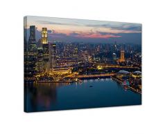 Kunstdruck - Singapur - Bild auf Leinwand - 70 x 50 cm - Leinwandbilder - Bilder als Leinwanddruck - Städte & Kulturen - Asien - Skyline Singapurs bei Nacht