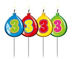 4 Zahlenkerzen * ZAHL 3 * ┃ Ballon Design ┃ 3. Geburtstag ┃ Kindergeburtstag ┃ Tisch Deko ┃ Geburtstagskerze