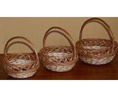 Korb Ostern Osterkorb Weide Verschiedene Varianten zur Auswahl (KSM080 - rund, Ajourarbeit, weißer Band, mit Zopf, klein)
